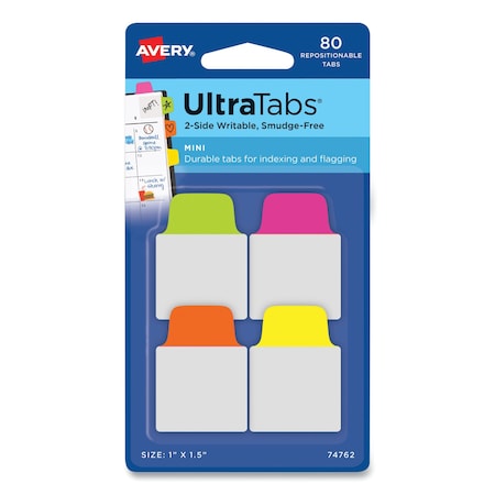 Avery Dennison Ultra Tab, Neon Colors, Pk80 74762